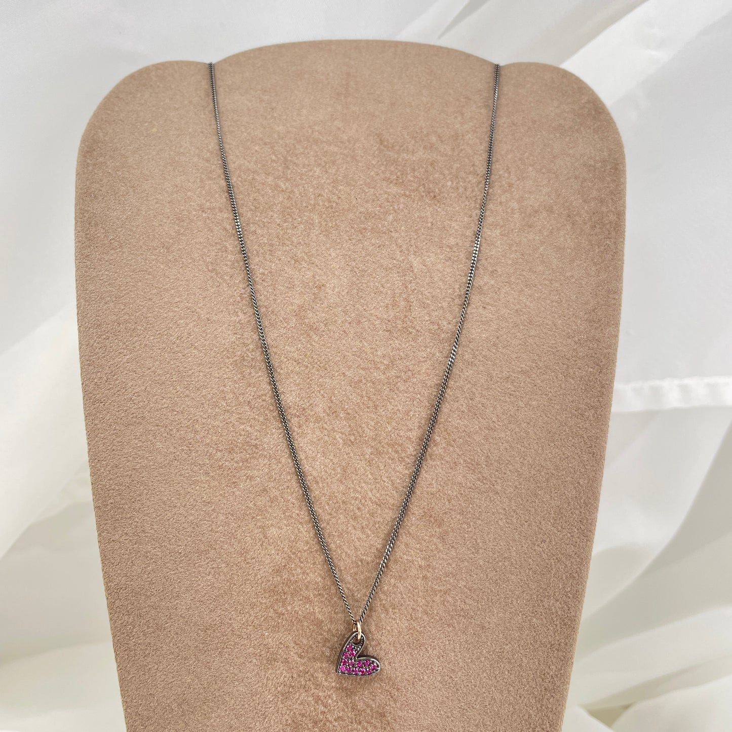 Collana cm 40 con cuore coccoloso dell'amore e zirconi da 1 cm - Lumiere Bijoux