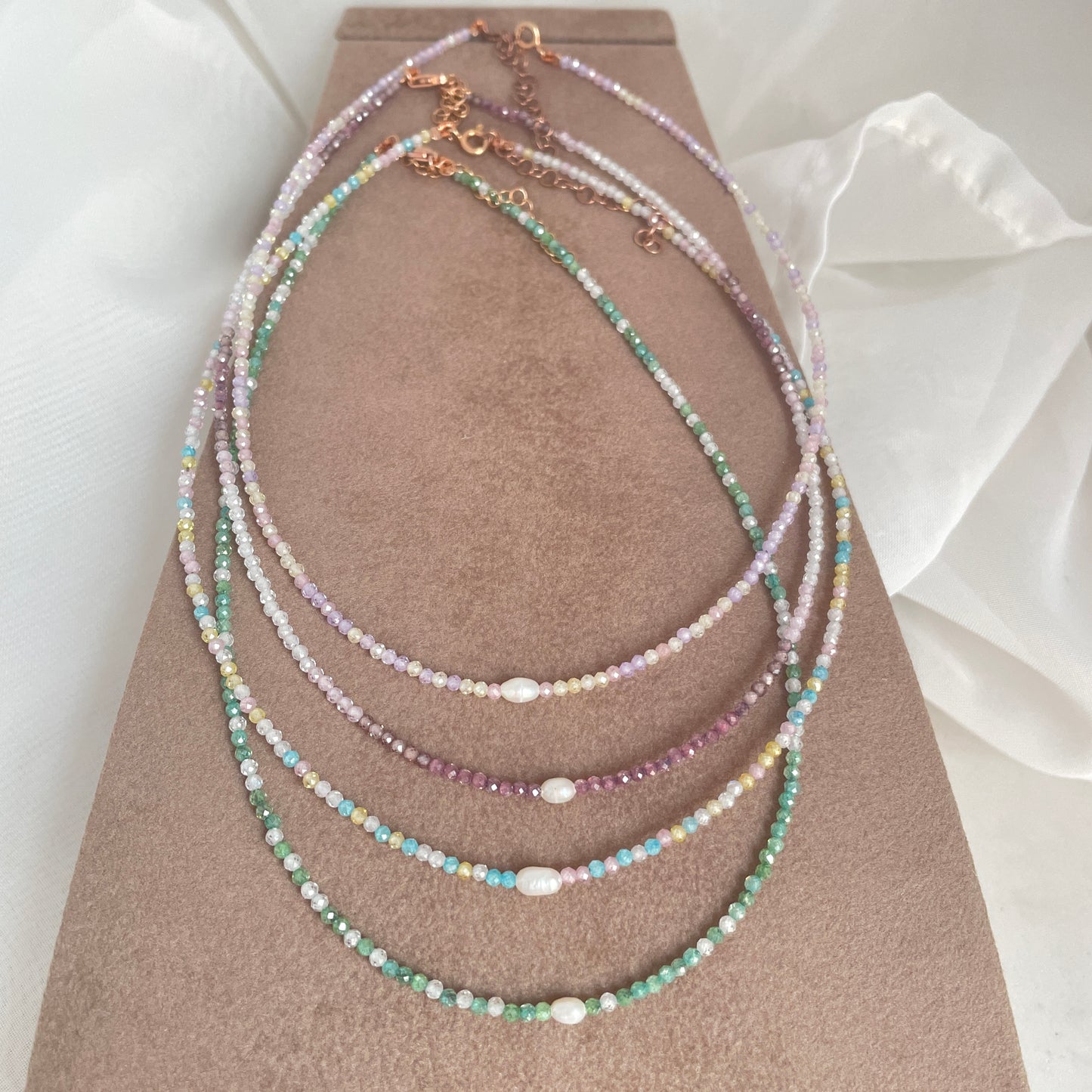 Collane choker Cristalli Multicolore e Perla Risino centrale - 35cm - Lumiere Bijoux
