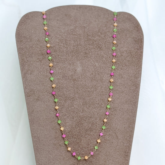 Collana cristalli fucsia, verde, giallo ocra cm 40