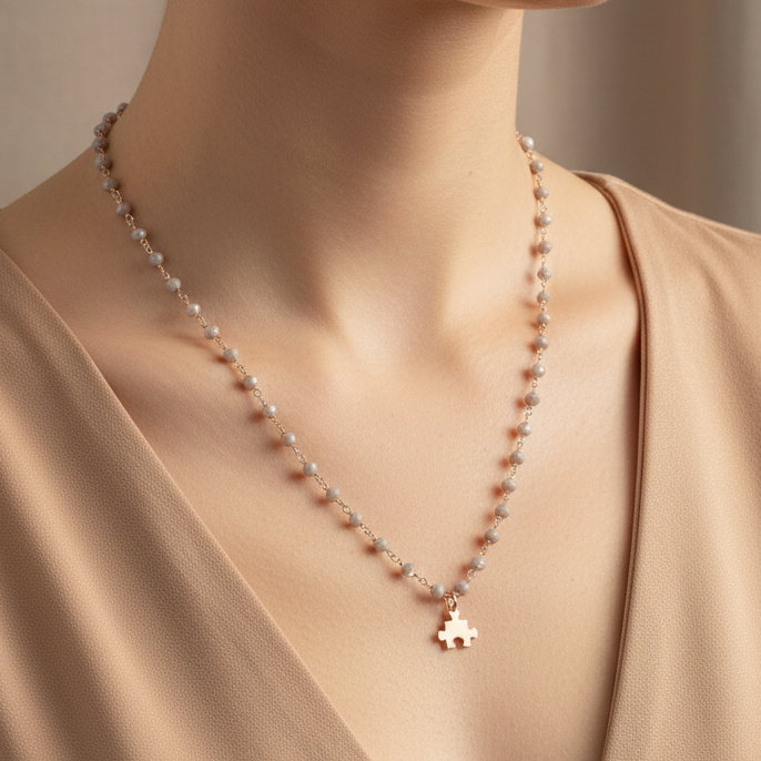 Collana cristalli grigio cm 40 con puzzle - pezzo unico - Lumiere Bijoux