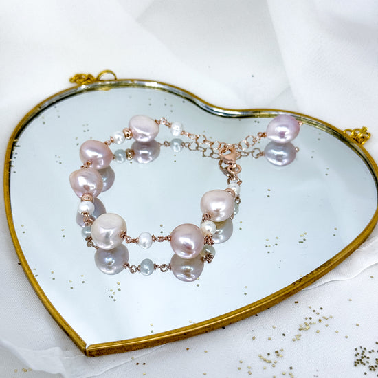 Bracciale alternato da perle sassetto da 0,8cm rosa lilla e beige - Capsule COSMICA