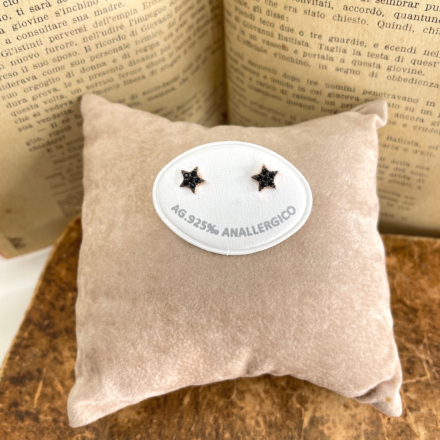 Coppia orecchini a lobo stella o cuore o stella e luna di zirconi neri - Lumiere Bijoux