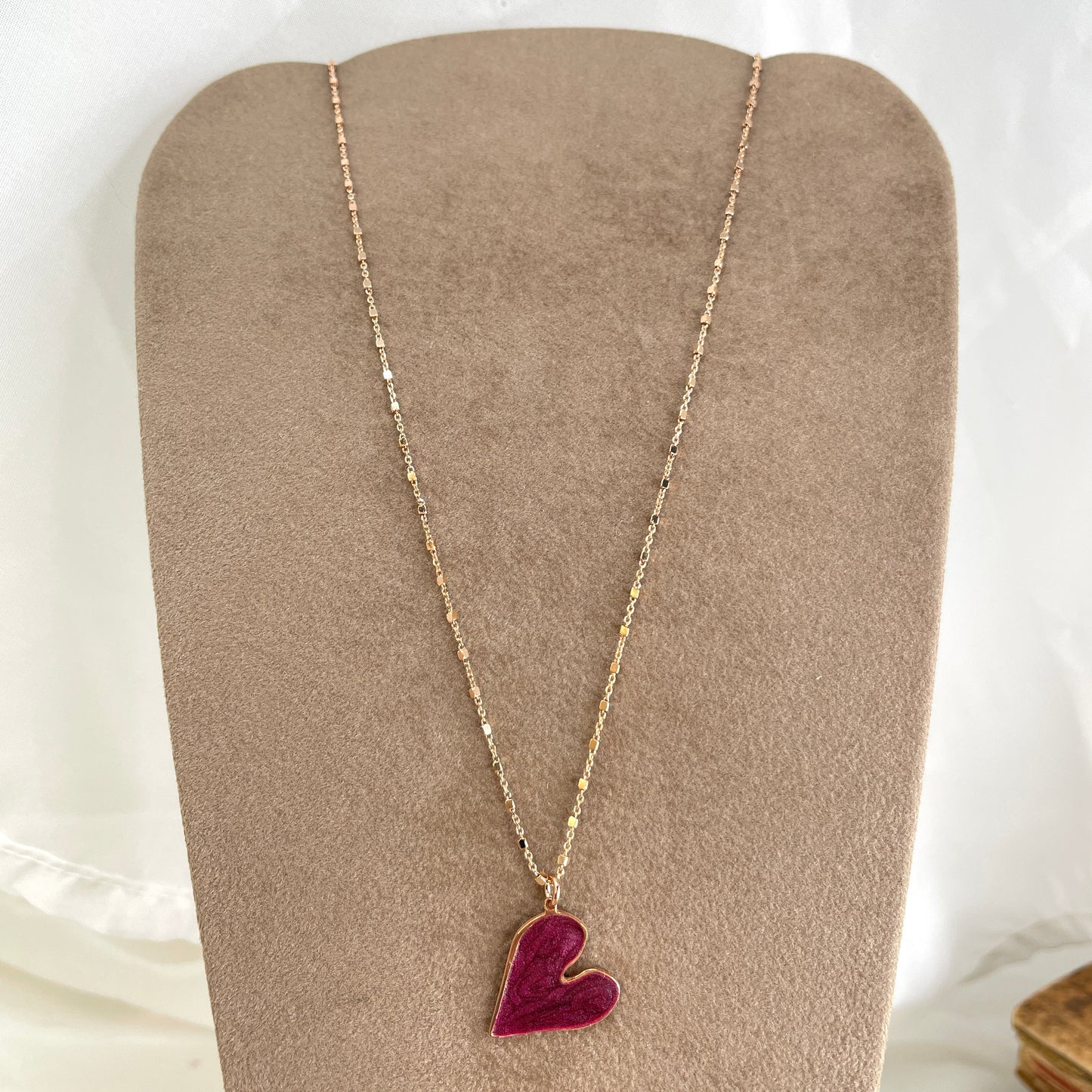 Collana catena dadini cm 50 con cuore PEGGHINO irregolare smaltato madreperla - Lumiere Bijoux