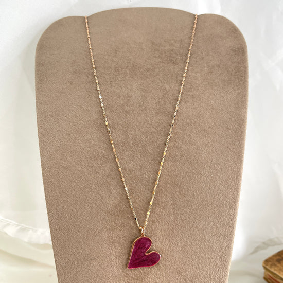 Collana catena dadini cm 50 con cuore PEGGHINO irregolare smaltato madreperla - Lumiere Bijoux