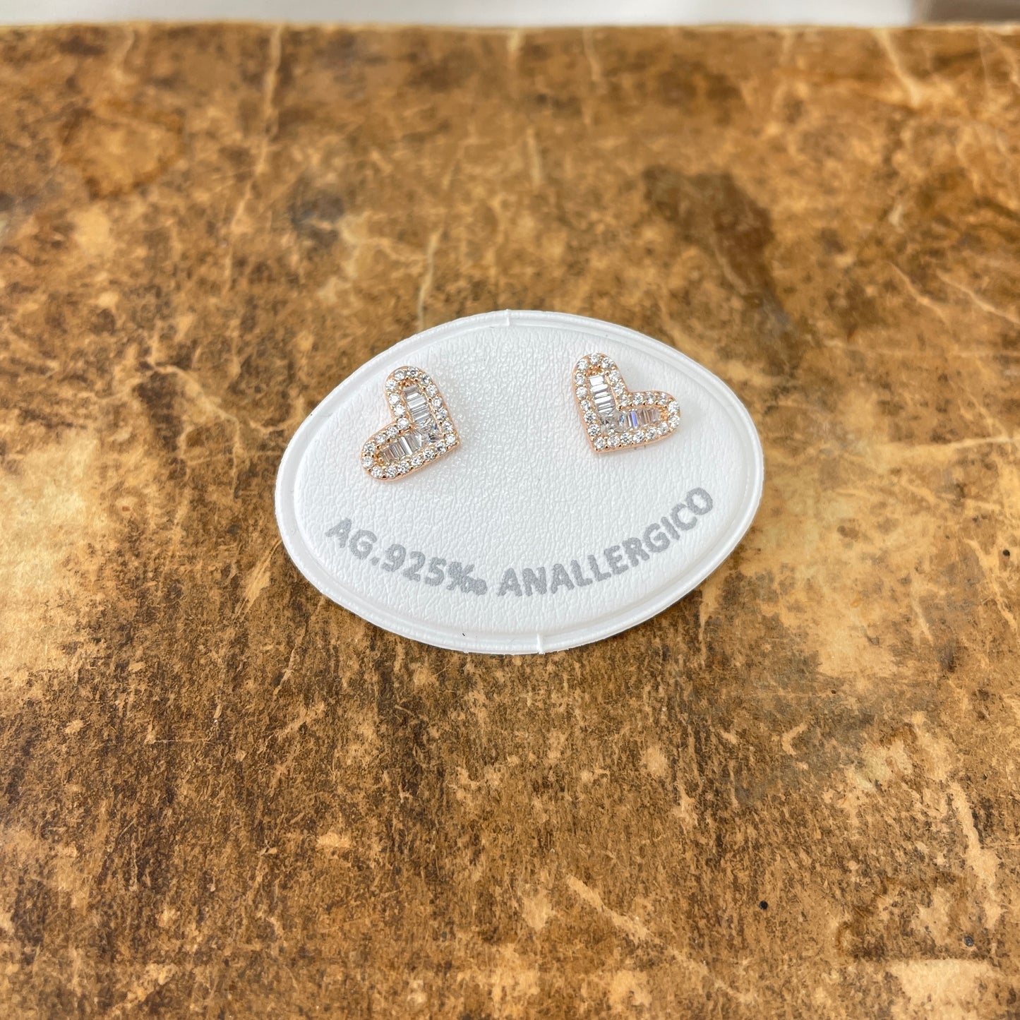 Coppia orecchini lobo cuore zirconi bianchi e punti luce rettangolari da 1 cm - Lumiere Bijoux