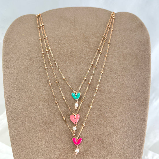 Collana catena micro rosario cm 35 con cuore smaltato e piccola perla bianca - pezzi unici - Lumiere Bijoux