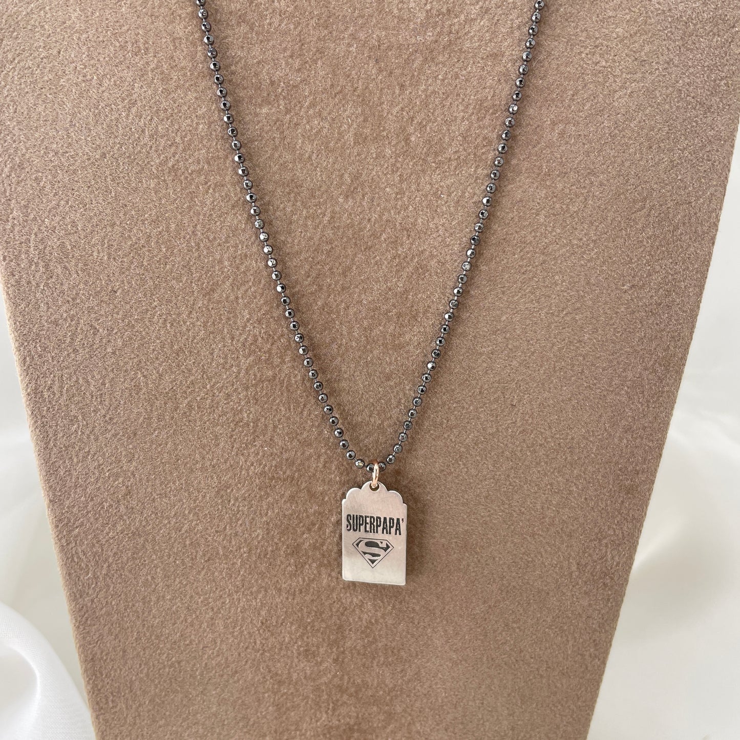 Collana militare diamantata rutenio cm 50 con targhetta “Superpapà” - Lumiere Bijoux