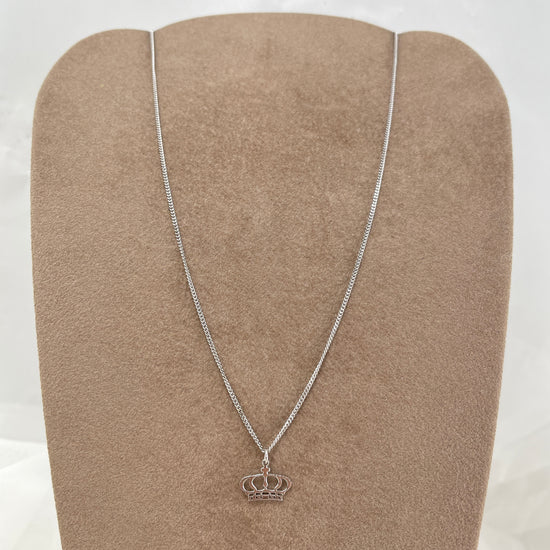 Collana catena grumette cm 35 con corona da 1 cm in argento bianco - pezzo unico - Lumiere Bijoux