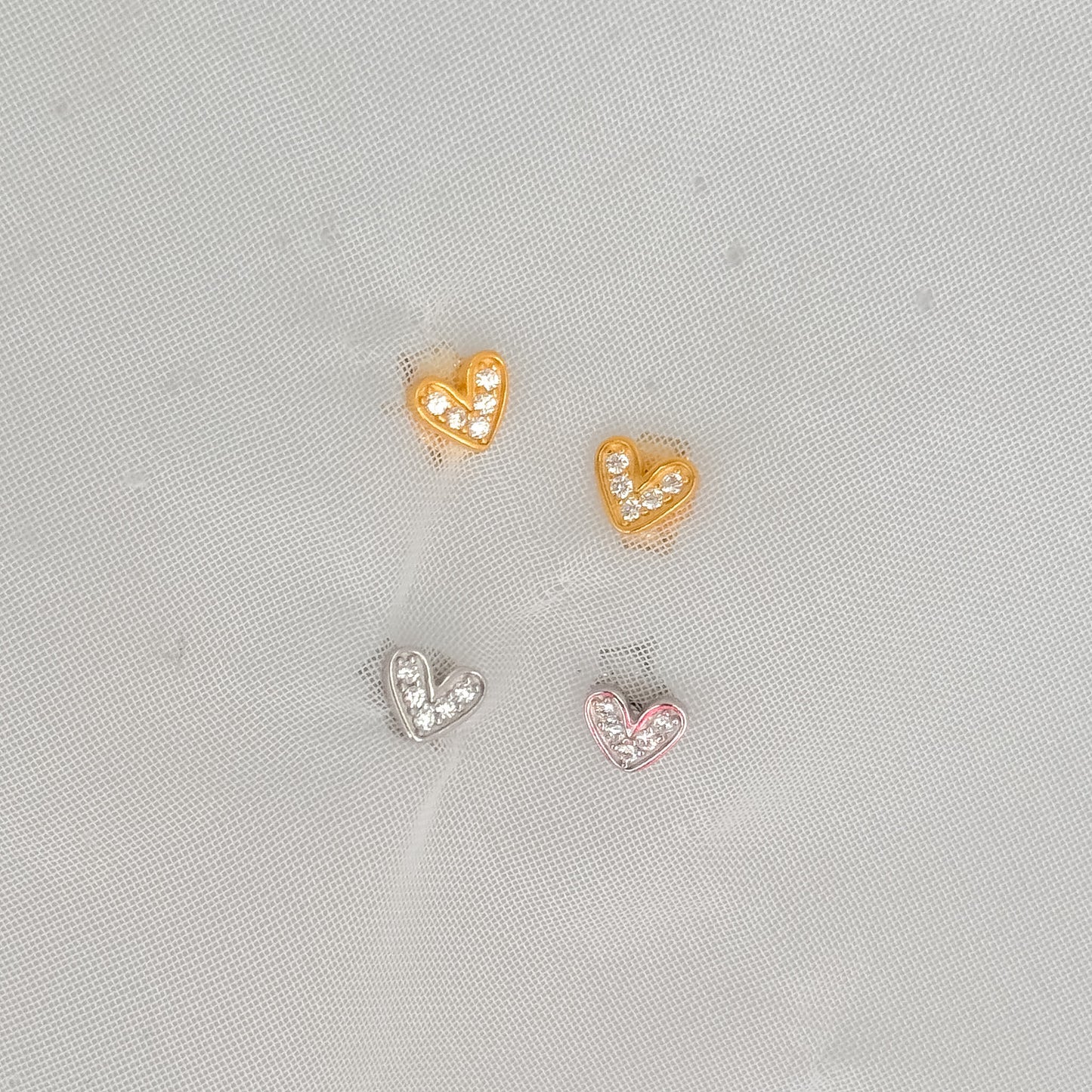 Coppia orecchini lobo cuore coccoloso zirconi bianchi da 0,5 mm - Lumiere Bijoux
