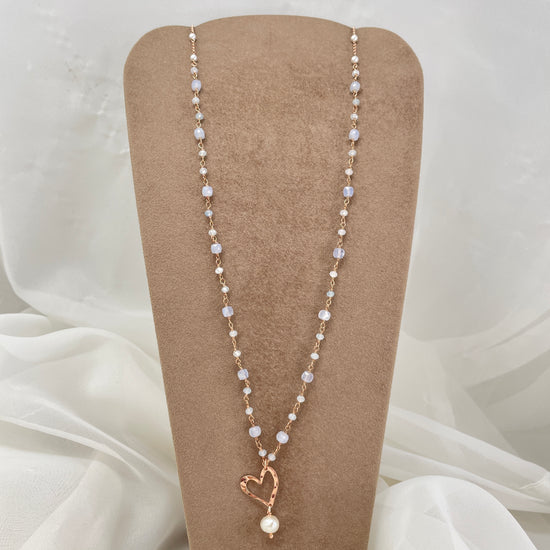 Collana cm 70 rado perle e pietre naturali cubiche acqua marina, tanzanite blu, labradorite con soggetto battuto - Lumiere Bijoux