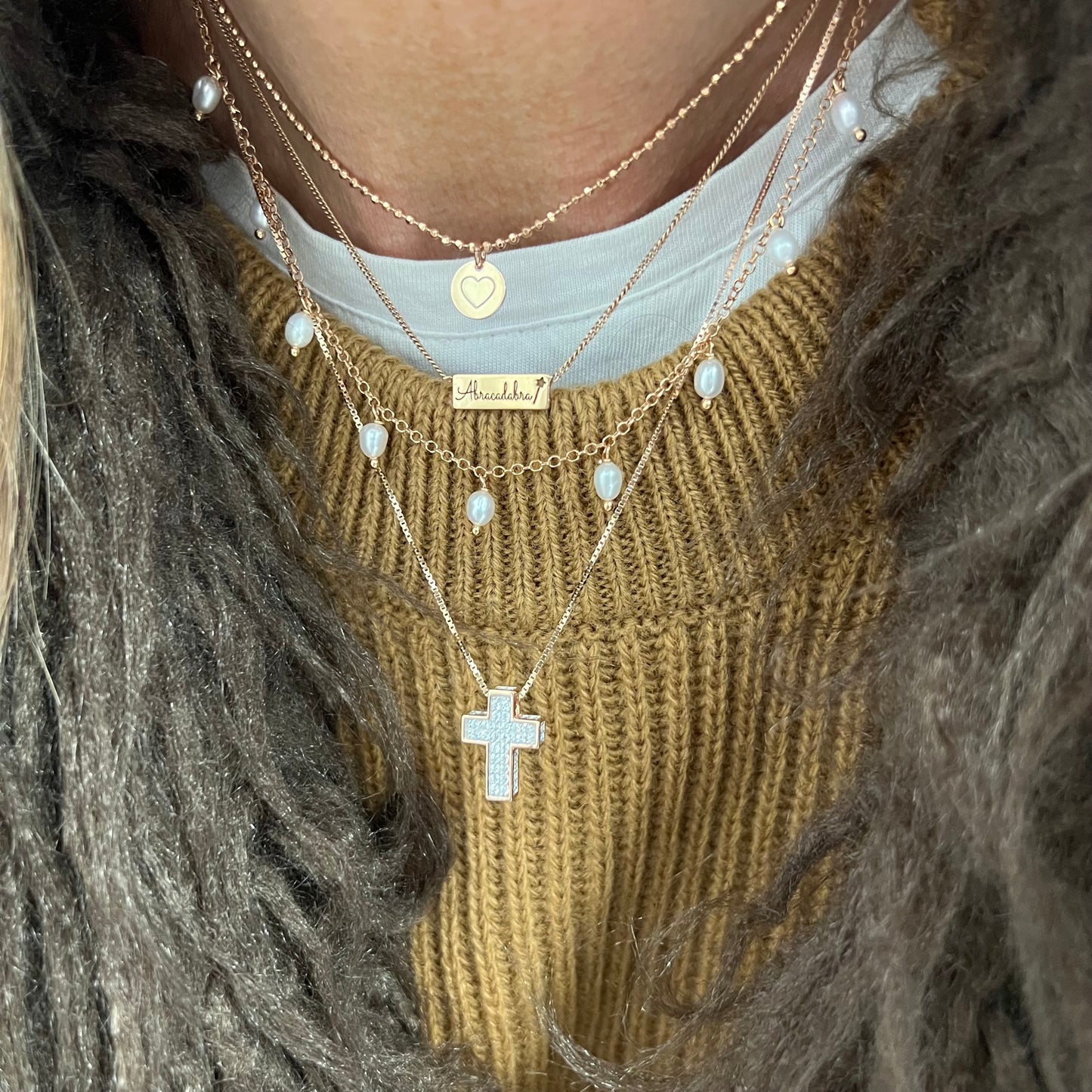 Collana catena militare diamantata cm 35 con tondino cuore - Lumiere Bijoux