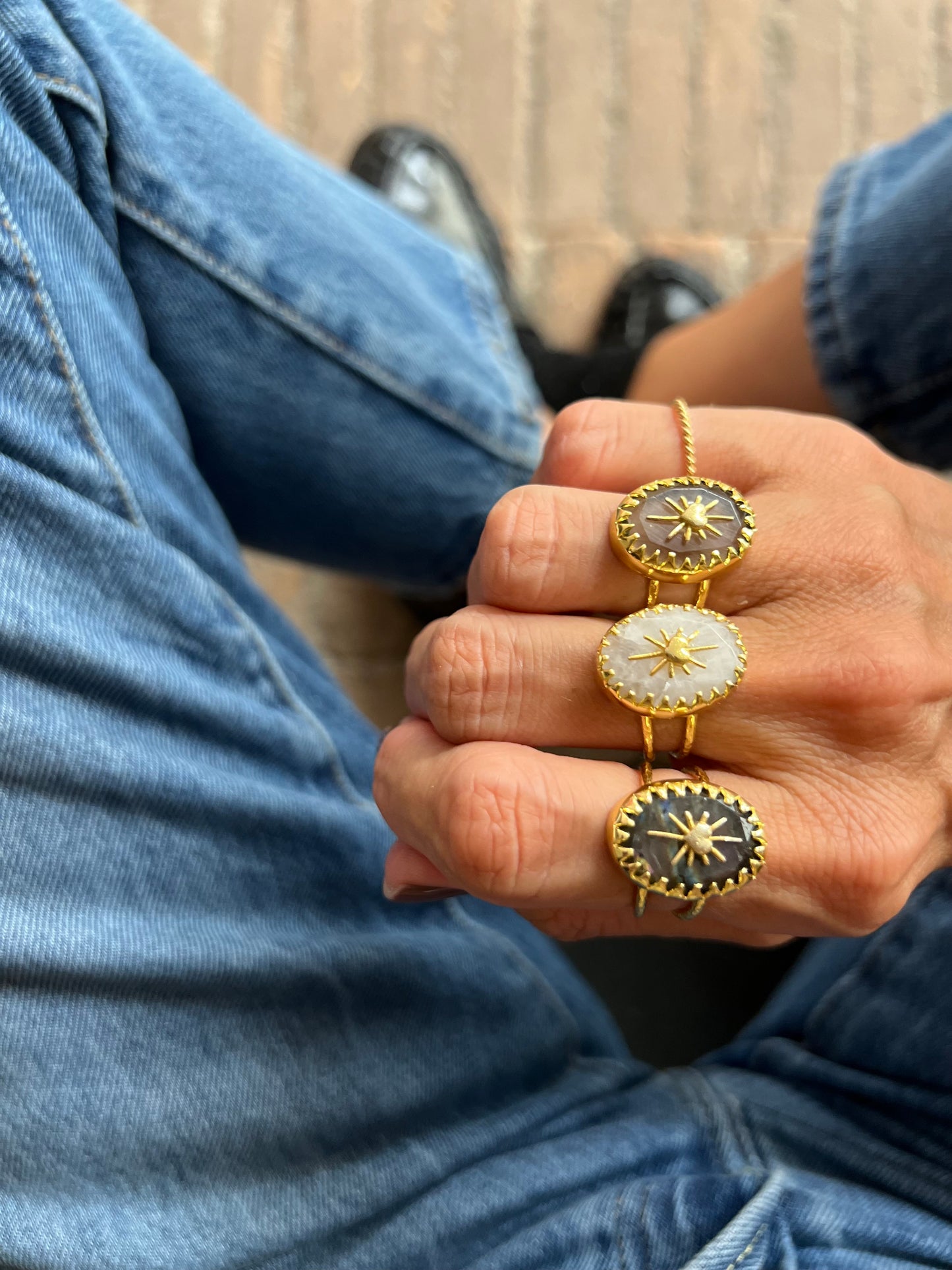 Anello regolabile pietra e cuore sacro - Lumiere Bijoux