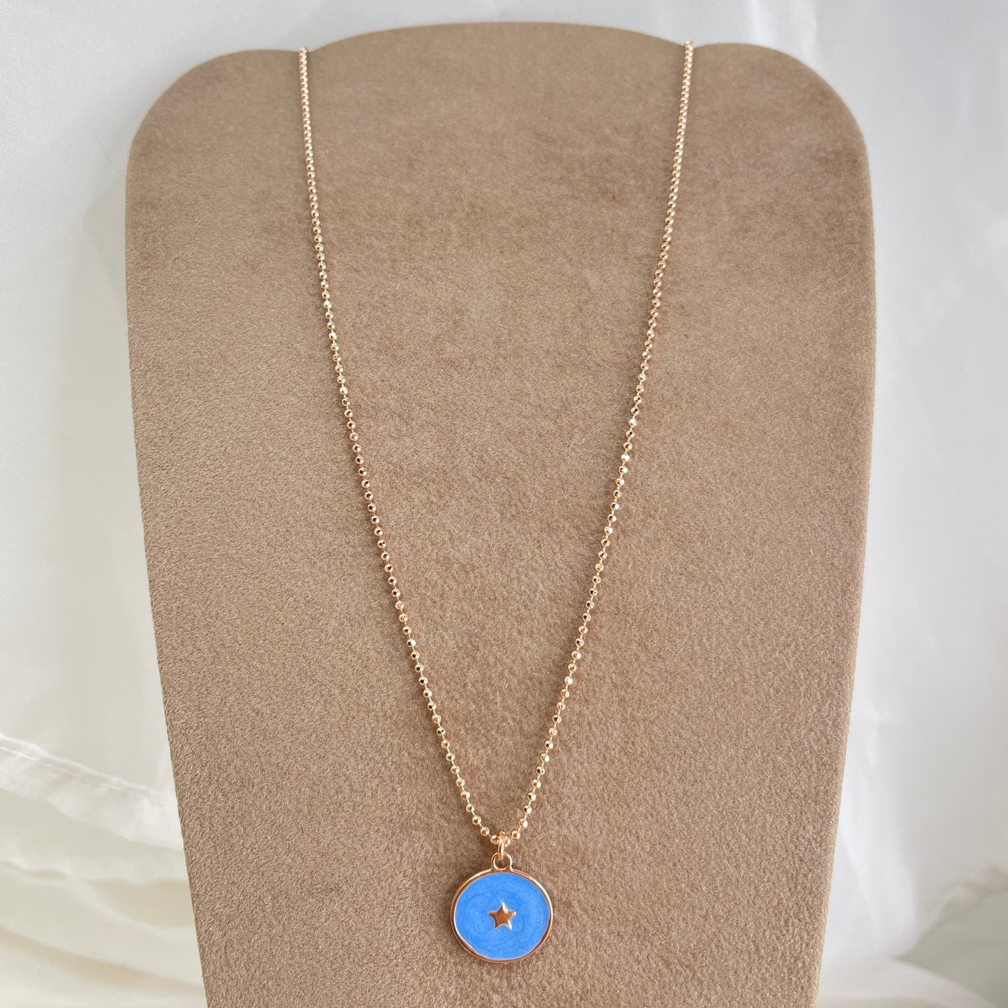 Collana militare diamantata con cialdina con stella pendente smaltata madreperla cm 50 - Lumiere Bijoux