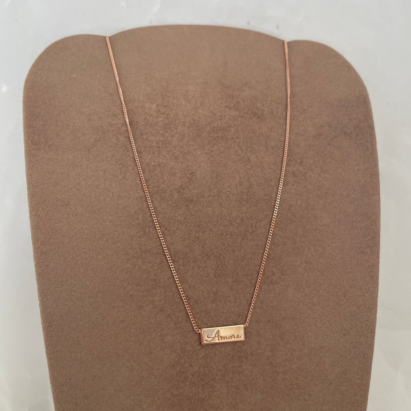 Collana catena grumette 36 cm con targhetta rettangolare - Amati / Splendi / Abracadabra / Amore o personalizzato
