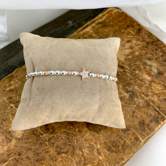 Bracciale sfere rodio e rosé argento 925 con cuore - stella di zirconi in linea - Lumiere Bijoux