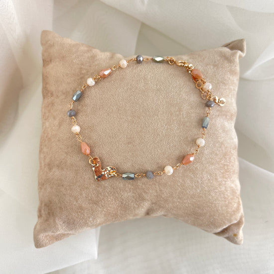 Bracciale cristalli fango, grigi, rosa cangianti con cuore o stella da 0,8 mm battuti in linea cm 17 - Lumiere Bijoux