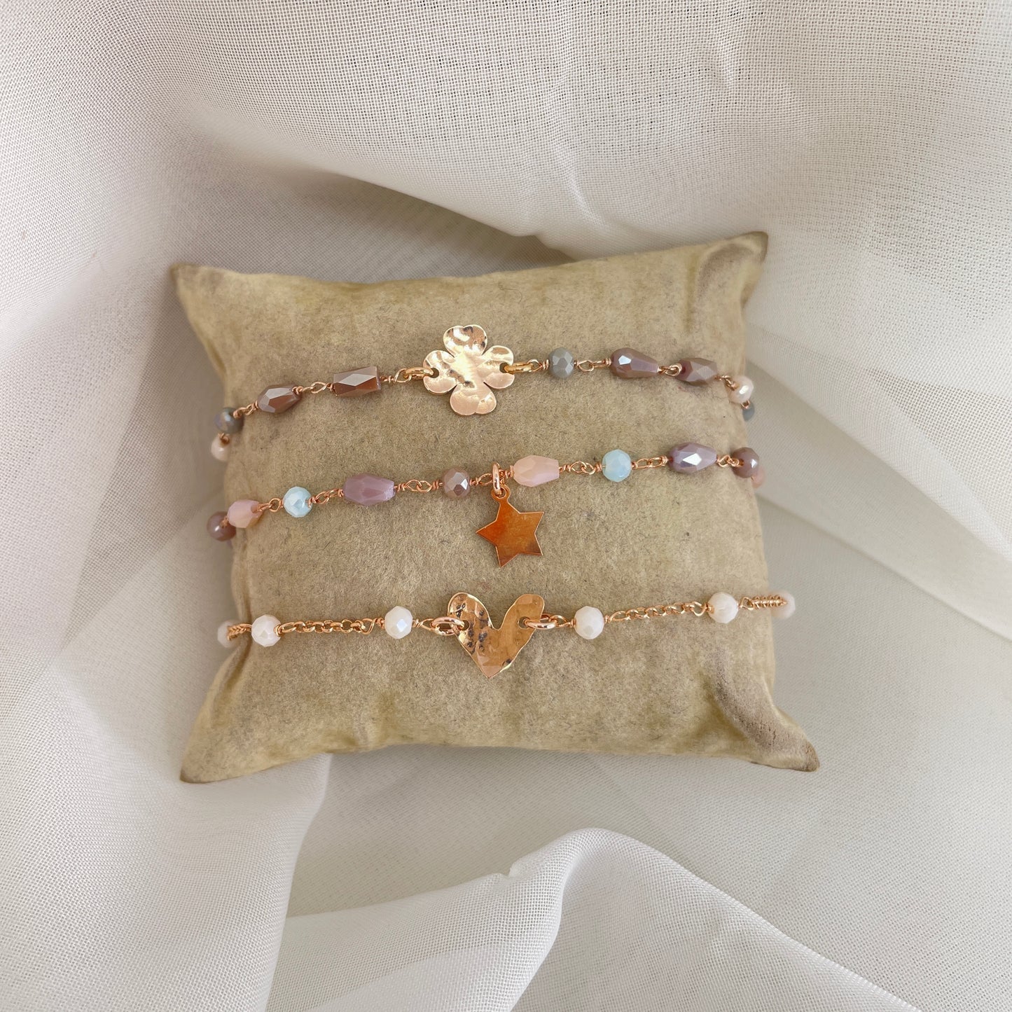 Bracciale cristalli multicolore con soggetto da 0,8 mm stella o cuore o quadrifoglio cm 17 - pezzi unici - Lumiere Bijoux