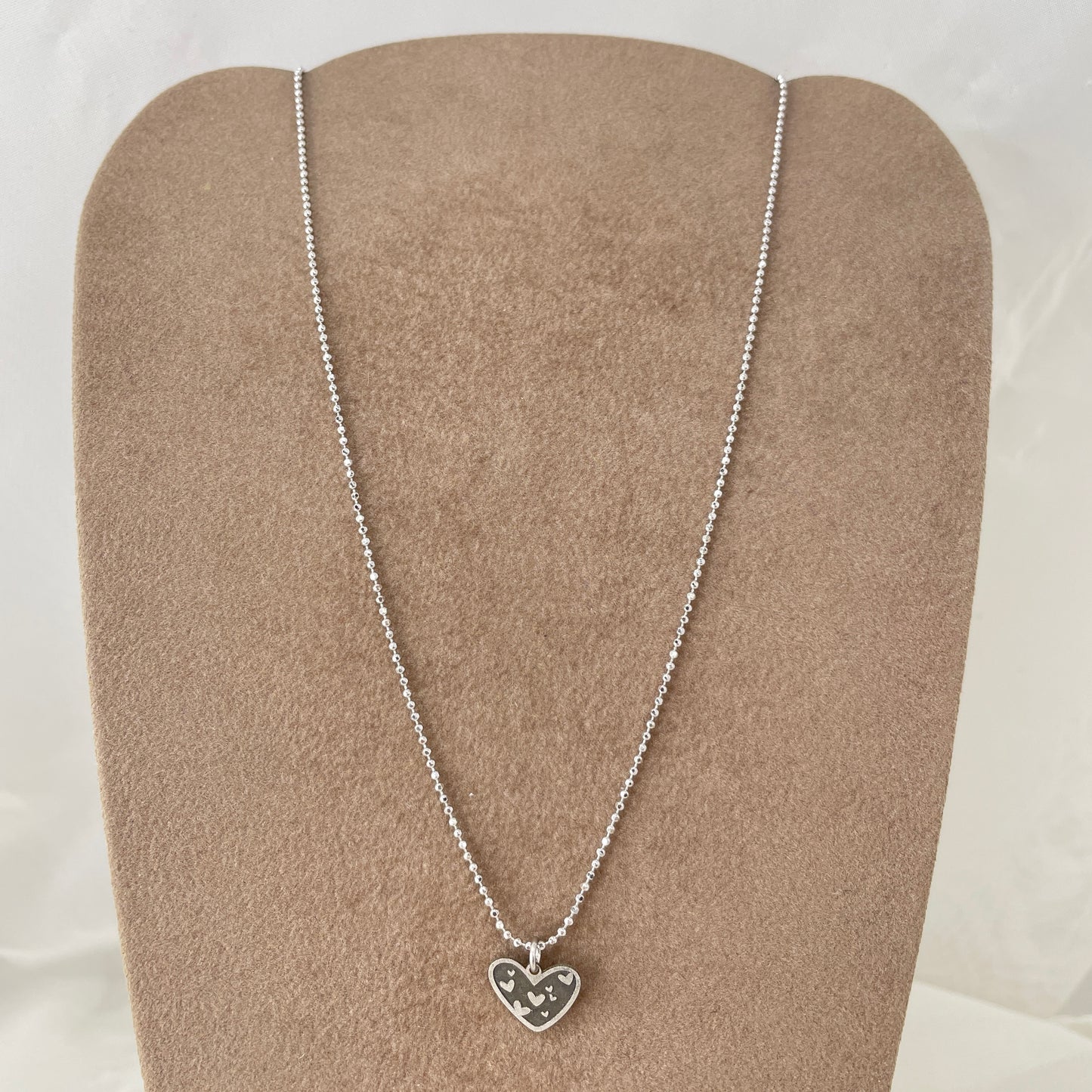 Collana catena militare diamantata cm 38 con cuore satinato da 1.2 cm in argento bianco - pezzo unico - Lumiere Bijoux