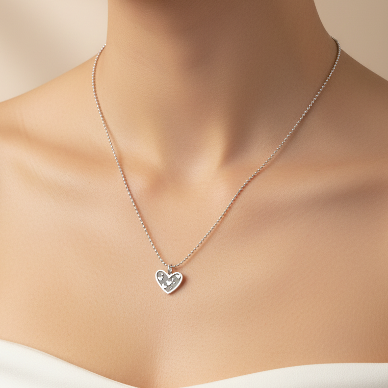 Collana catena militare diamantata cm 38 con cuore satinato da 1.2 cm in argento bianco - pezzo unico - Lumiere Bijoux