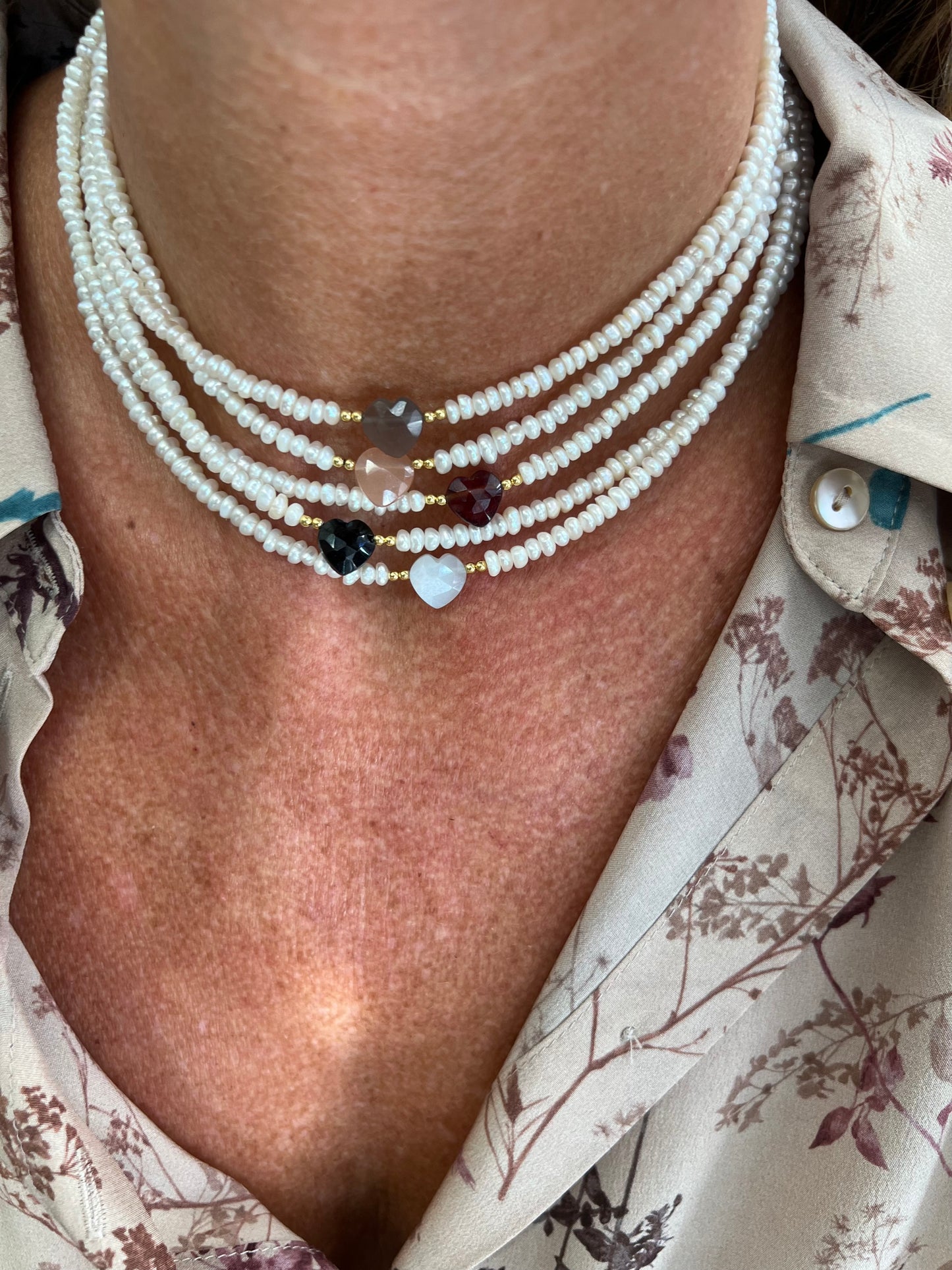 Collana ATENA con perle conchiglia irregolari e pietre semi preziose da 36cm - Lumiere Bijoux