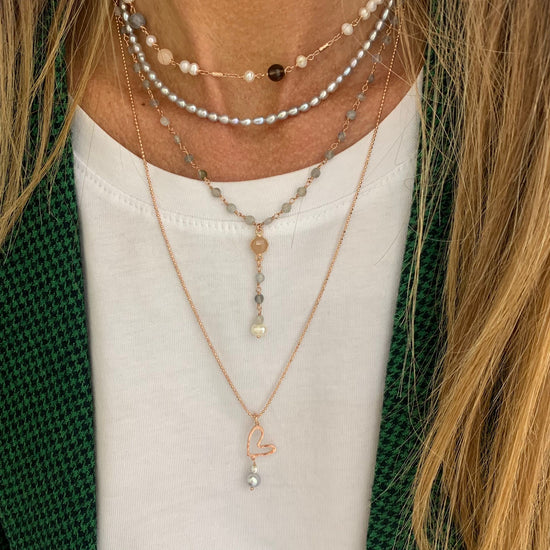 Collana perle risino grigio perla da 0,2 mm cm 35 più 5 di allungamento rosè