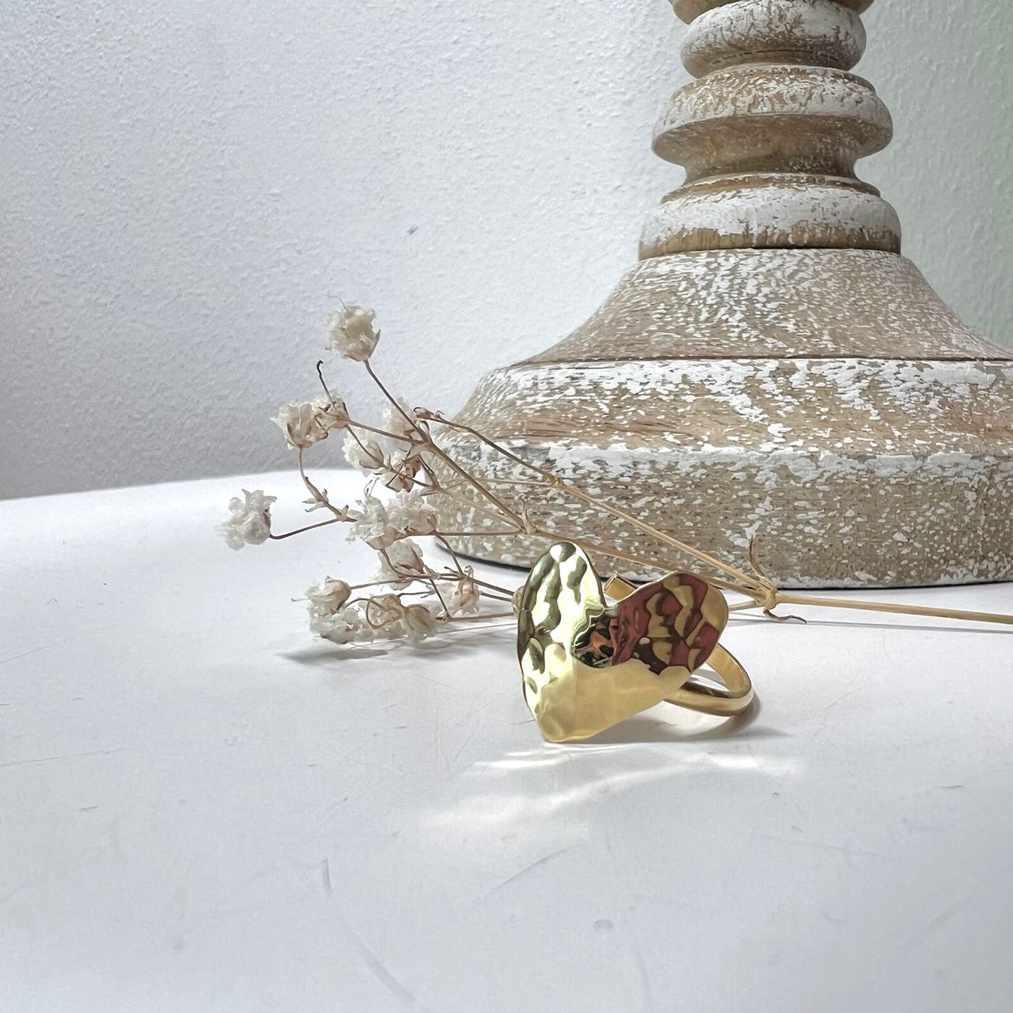 Anello cuore battuto regolabile oro giallo ABBRACCIAMI - Lumiere Bijoux