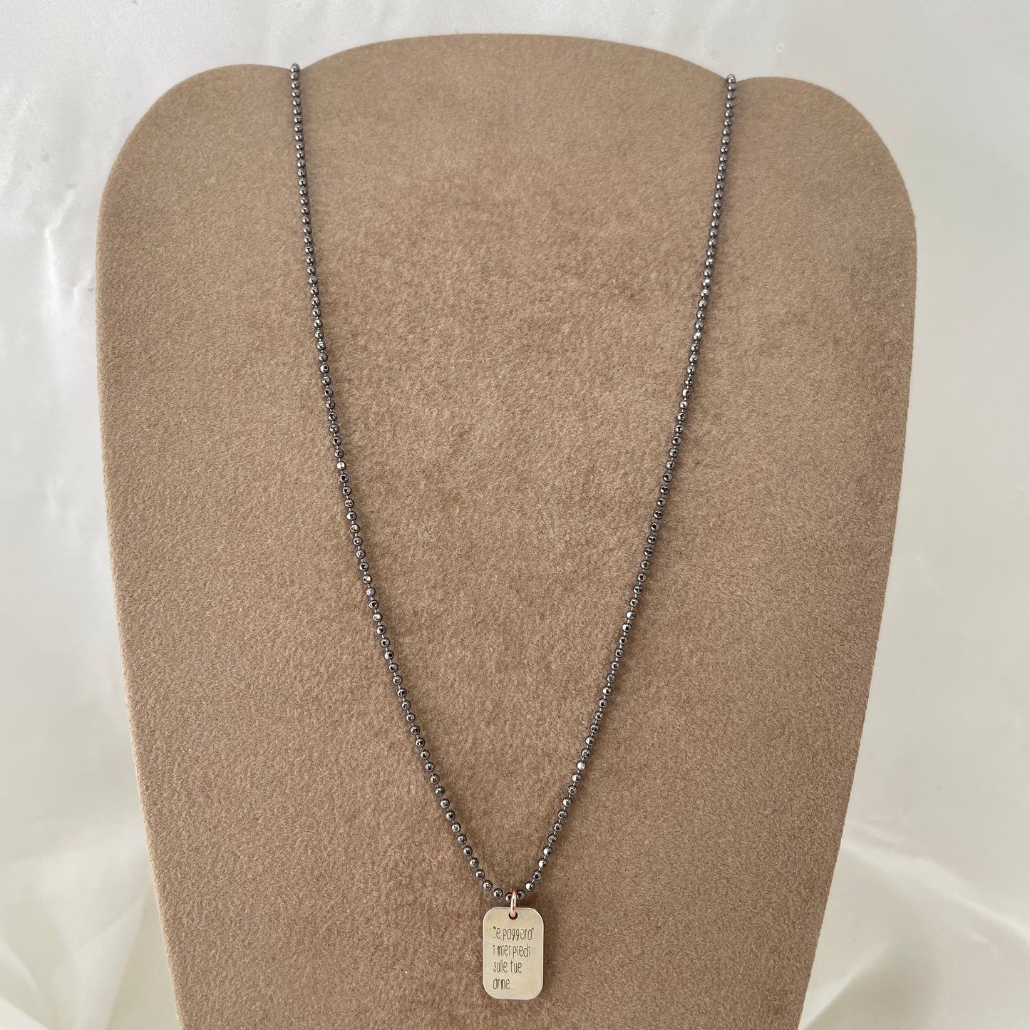 Collana catena militare diamantata cm50 rutenio con targhetta e frase emozionale “festa del papà “ - Lumiere Bijoux