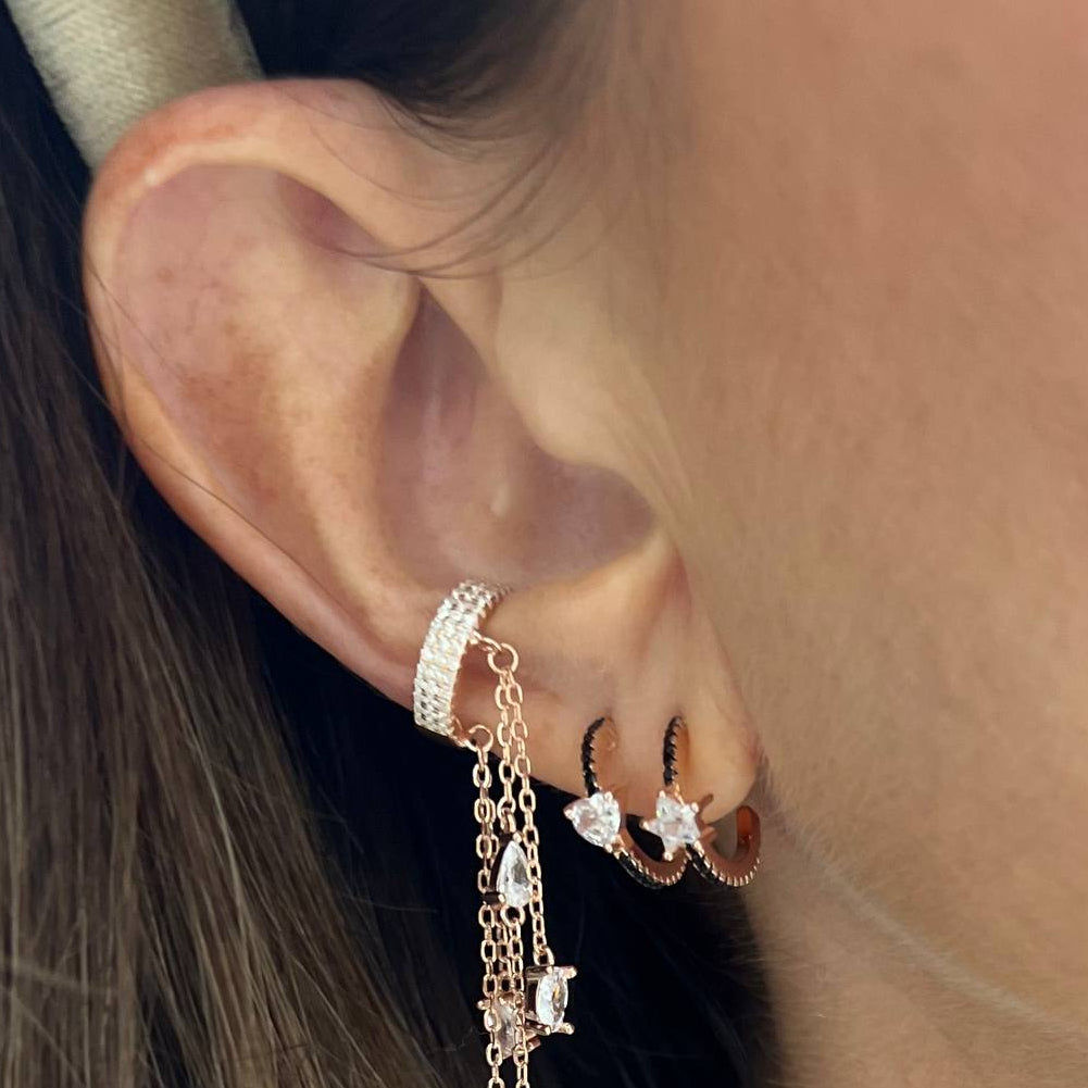 Earcuff zirconi con puntiluce pendente - Lumiere Bijoux