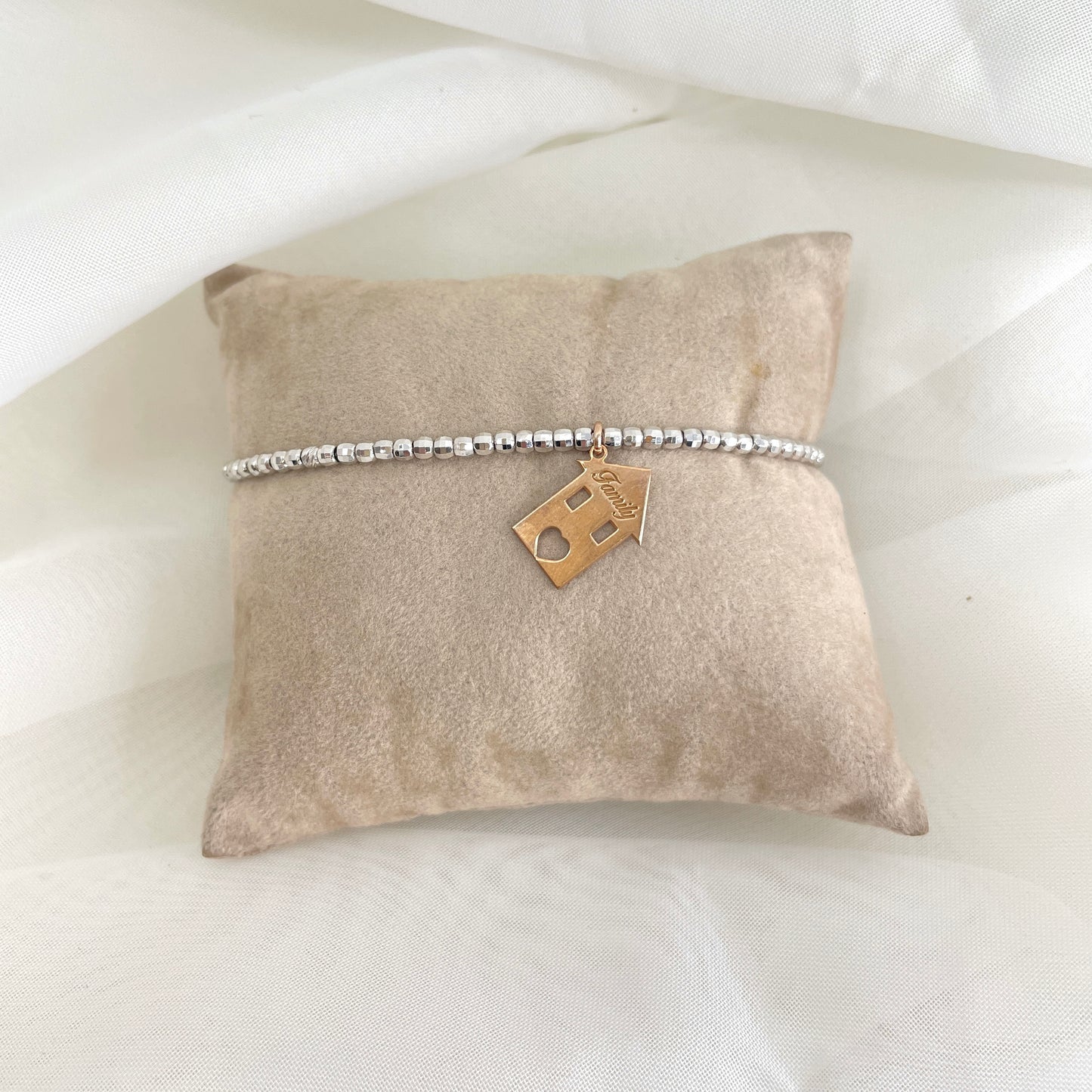 Bracciale a sfere diamantate con casetta rosè pendente - Lumiere Bijoux