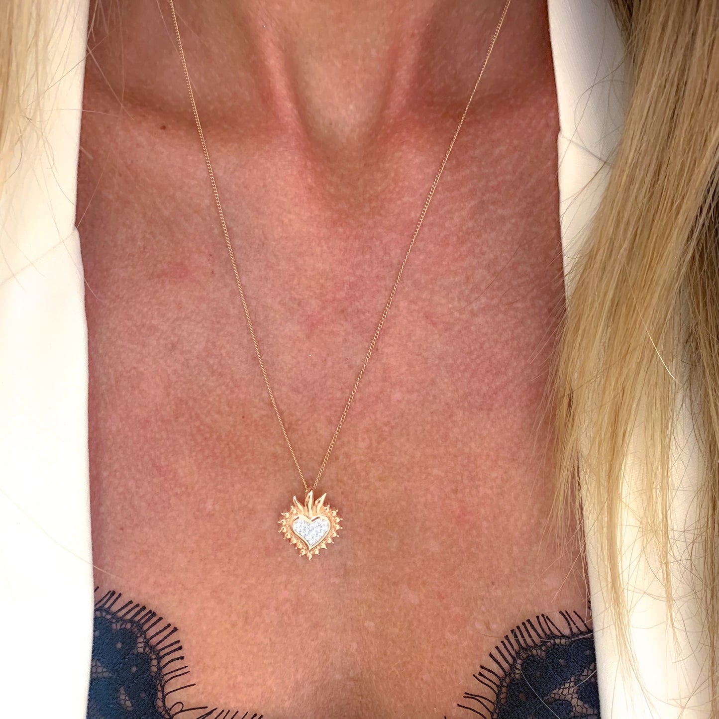 Collane con cuore sacro argento rosé e zirconi - Lumiere Bijoux