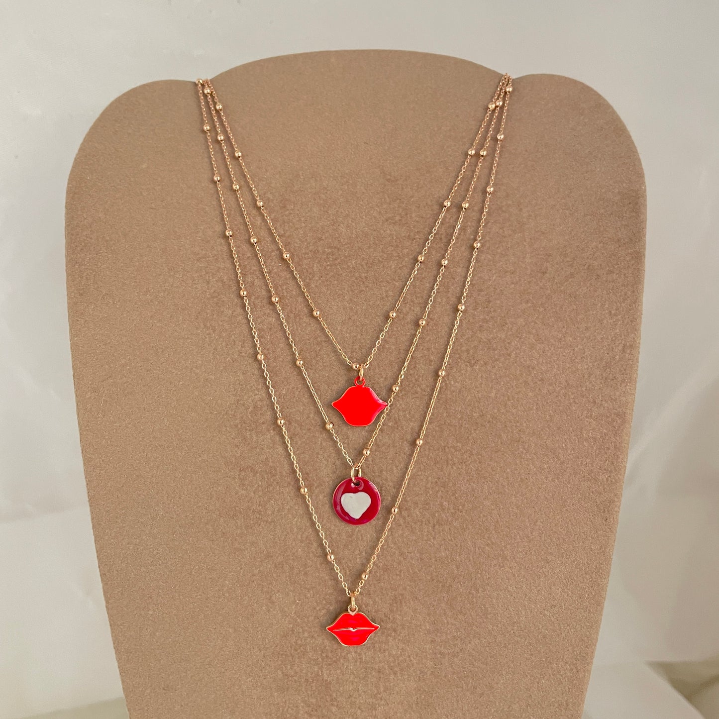 Collana catena micro rosario cm 35 smack e cialdina con cuore - pezzi unici - Lumiere Bijoux