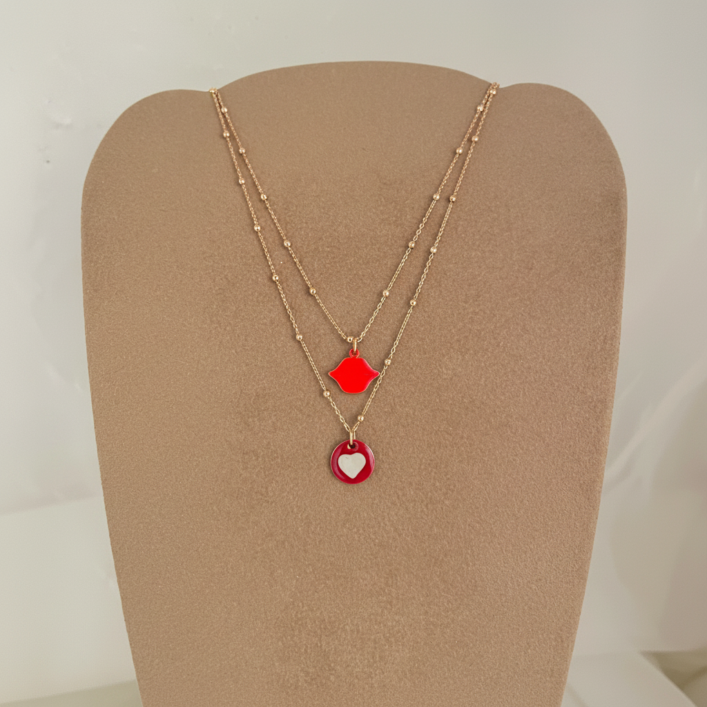 Collana catena micro rosario cm 35 smack e cialdina con cuore - pezzi unici - Lumiere Bijoux