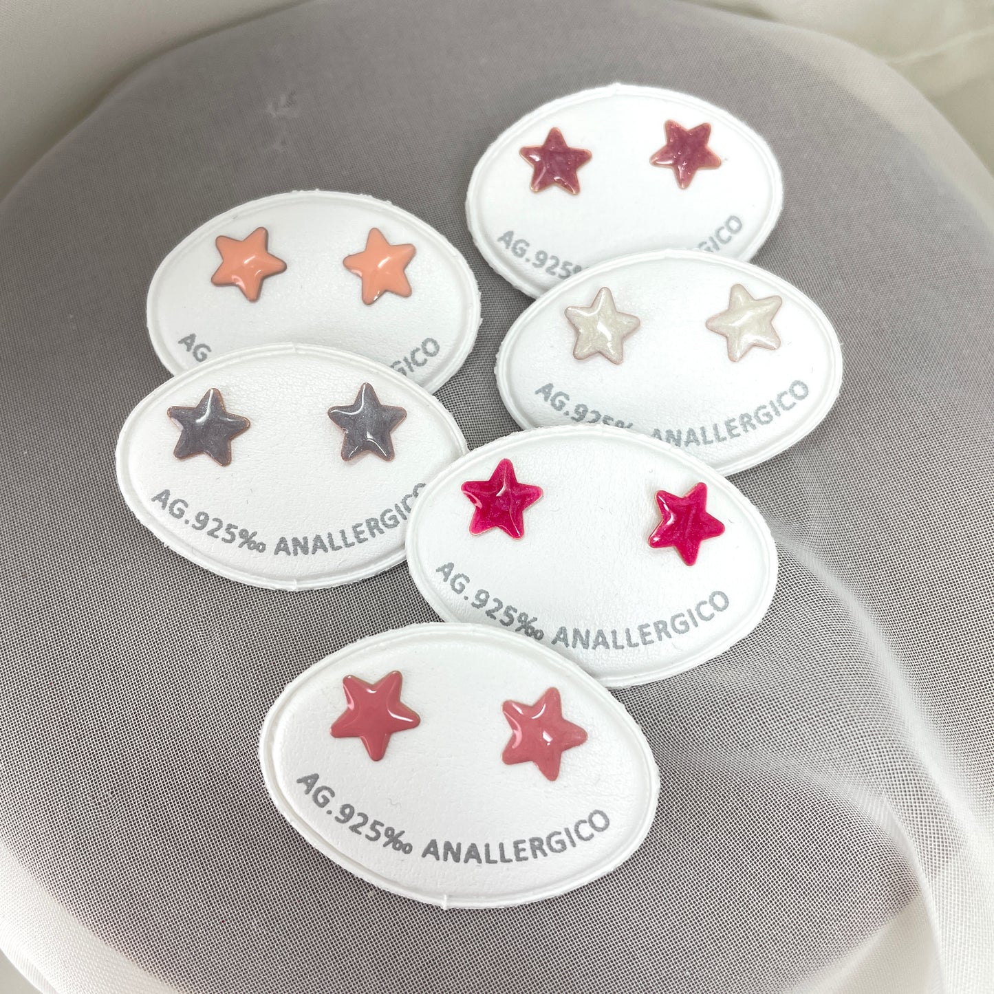 Coppia orecchini a lobo a forma di stella da 0,8 mm smaltati - chiusura a farfallina - Lumiere Bijoux