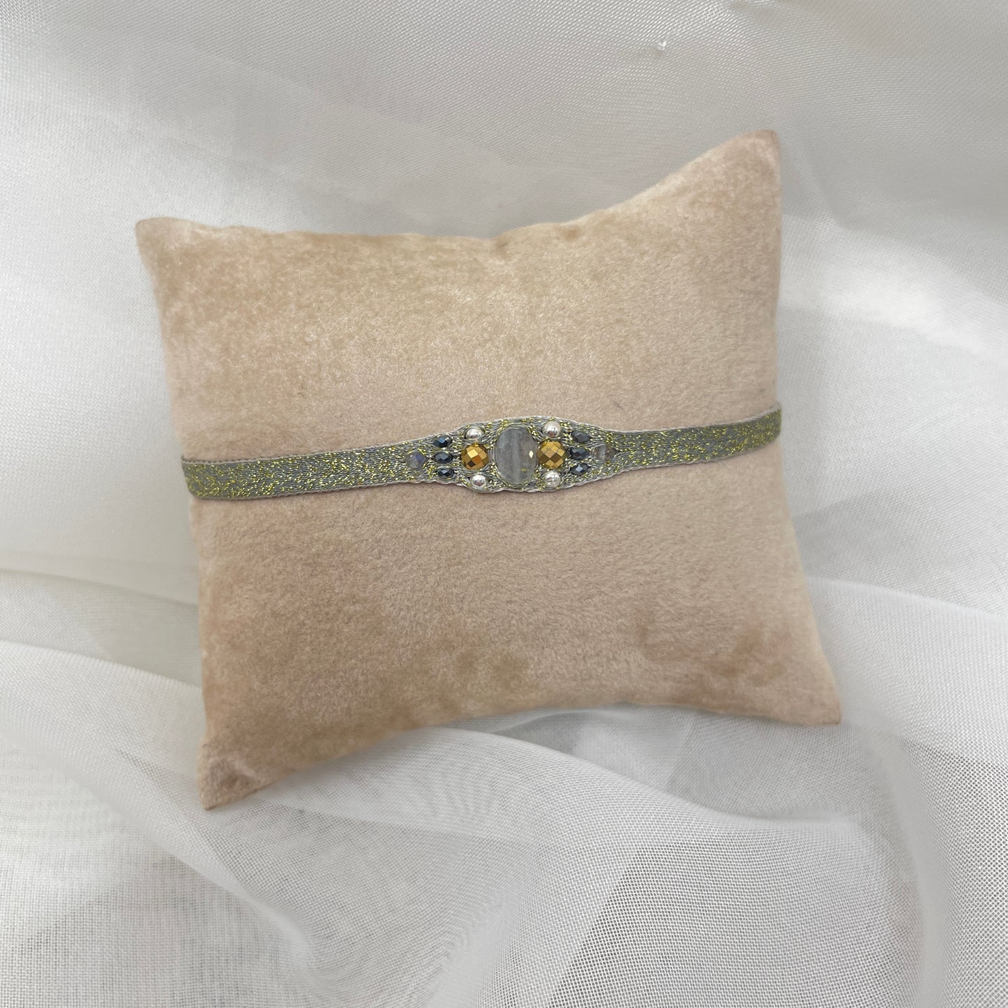 Bracciale Parigi ISLA esclusivo in lurex e pietre semi preziose - 0.7cm regolabile - Lumiere Bijoux