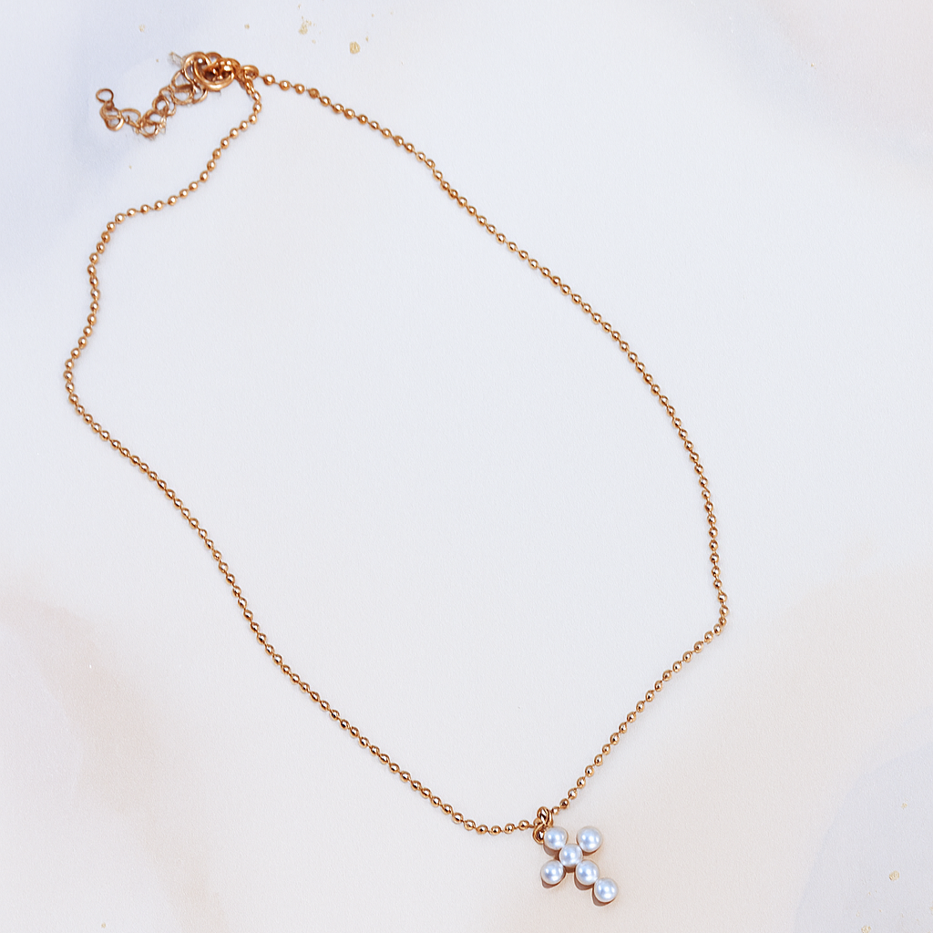 Collana Choker cm 35 catena militare diamantata con croce in micro perle - Lumiere Bijoux