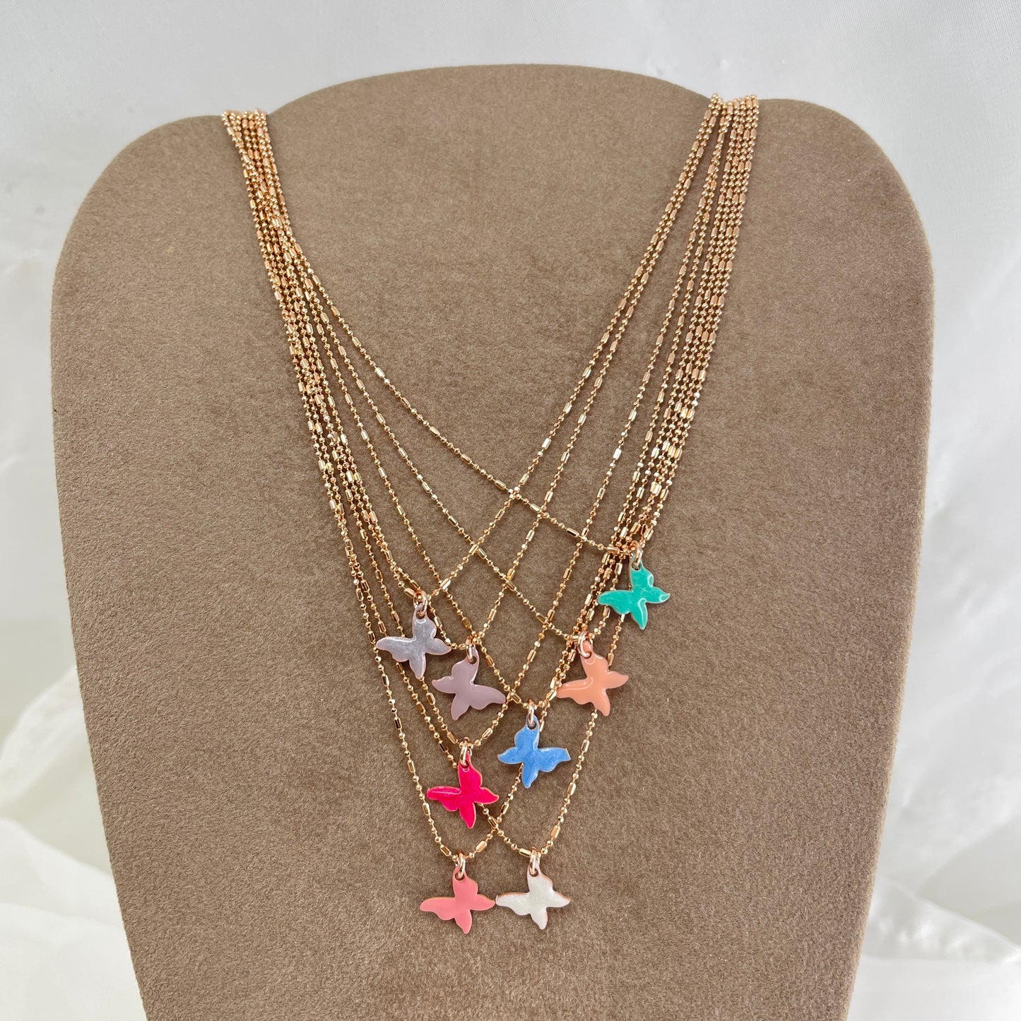 Collana choker mix militare dadini con farfalla da 0,8 mm smaltata cm 35 - Lumiere Bijoux