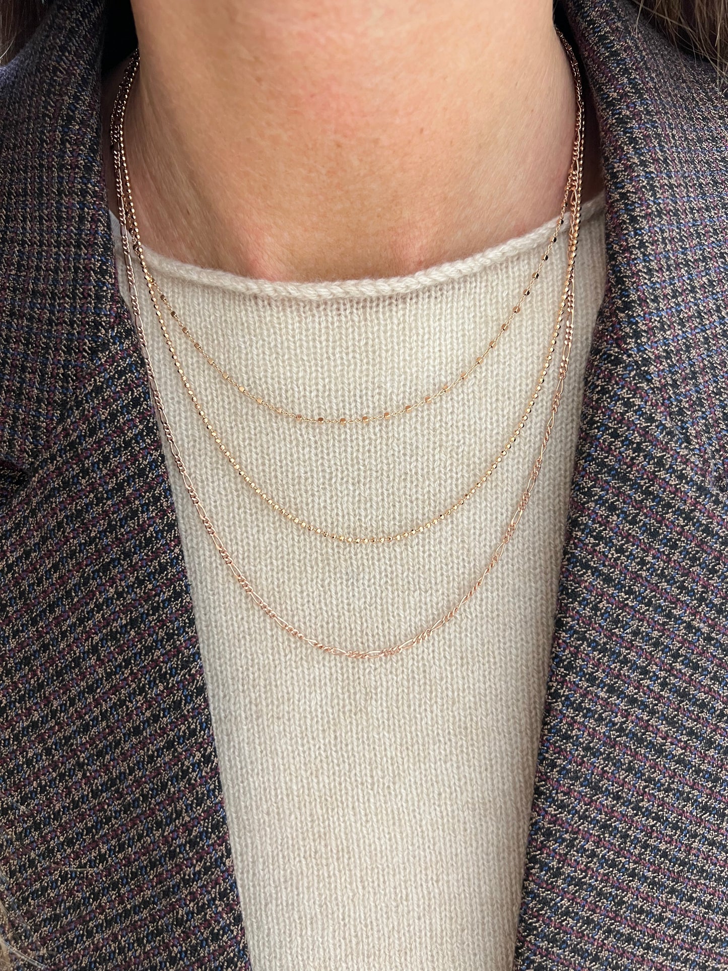 Collana 3 fili semplice filo incatenato, diamantato e dadini - Lumiere Bijoux