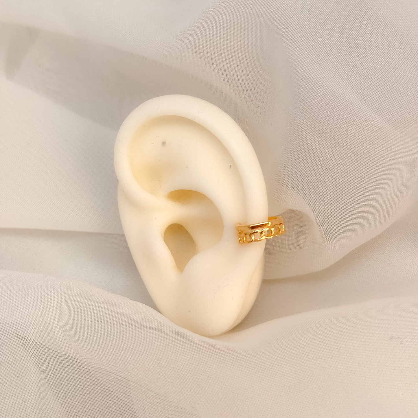 Earcuff ad 1 filo esagonale ed 1 filo catena groumette - Lumiere Bijoux