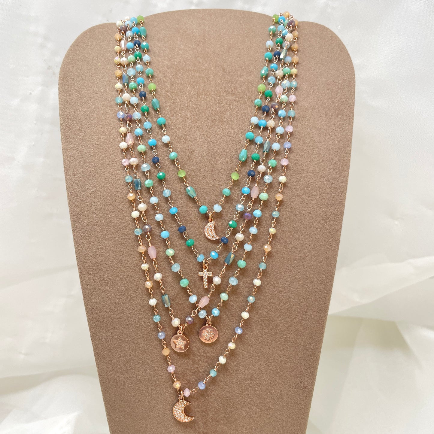 Collana cristalli con pendente di zirconi bianchi cm 40 - pezzi unici - Lumiere Bijoux