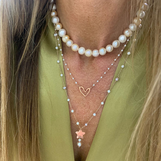 Collana perle tonde da 0,8 mm bianche, rosa e beige diametro cm35 più 5 di allungamento rosé