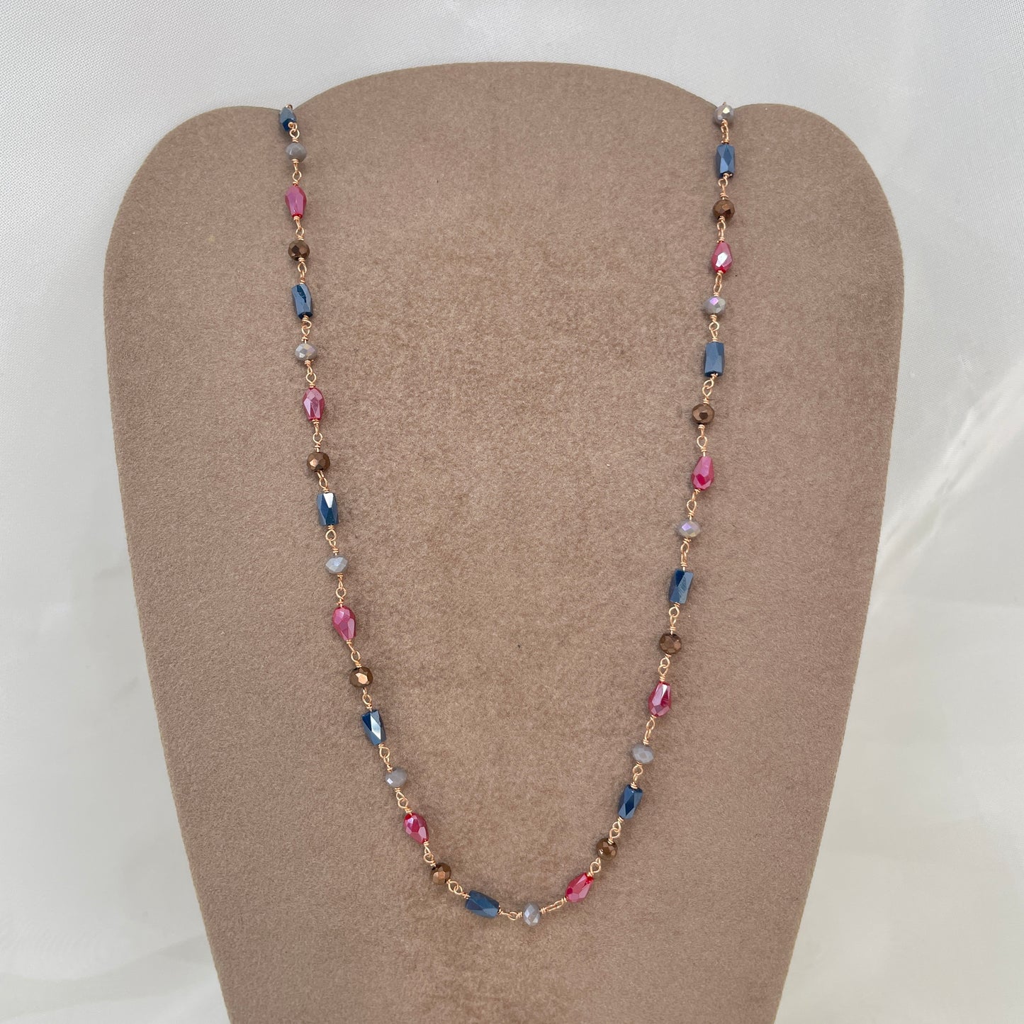 Collana cristalli blu, bordeaux, marrone cm 40 - Lumiere Bijoux