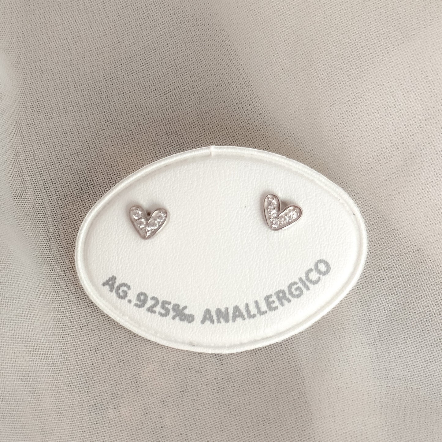 Coppia orecchini lobo cuore coccoloso zirconi bianchi da 0,5 mm - Lumiere Bijoux