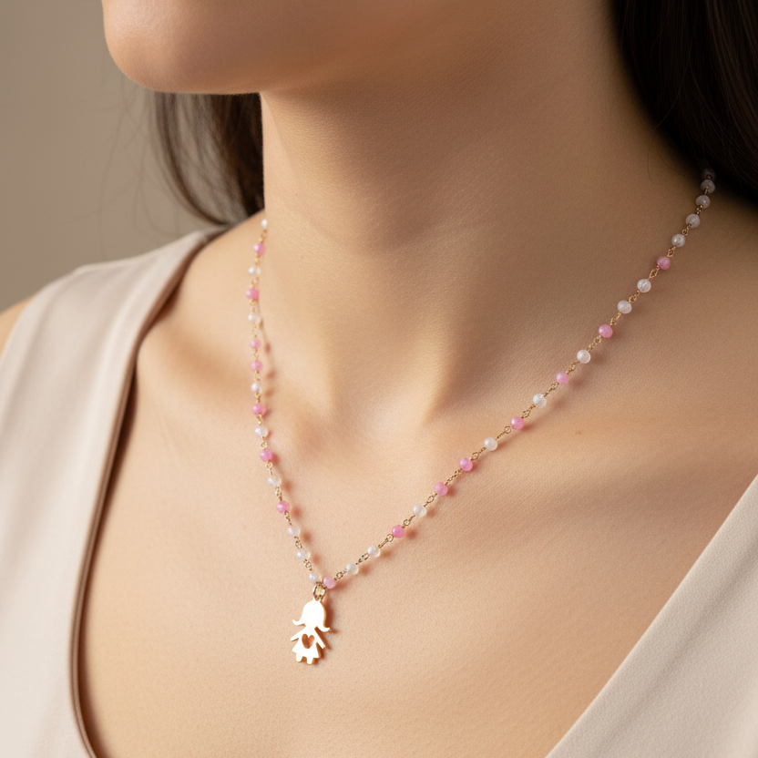 Collana cristalli rosa e bianchi sfumati cm 40 con bimba da 1.2 cm - pezzo unico - Lumiere Bijoux