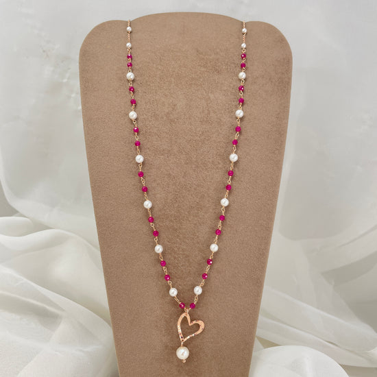 Collana cm 70 rado perle e pietre rubino perle sintetiche e tanzanite blu zaffiri rosa con soggetto battuto - Lumiere Bijoux