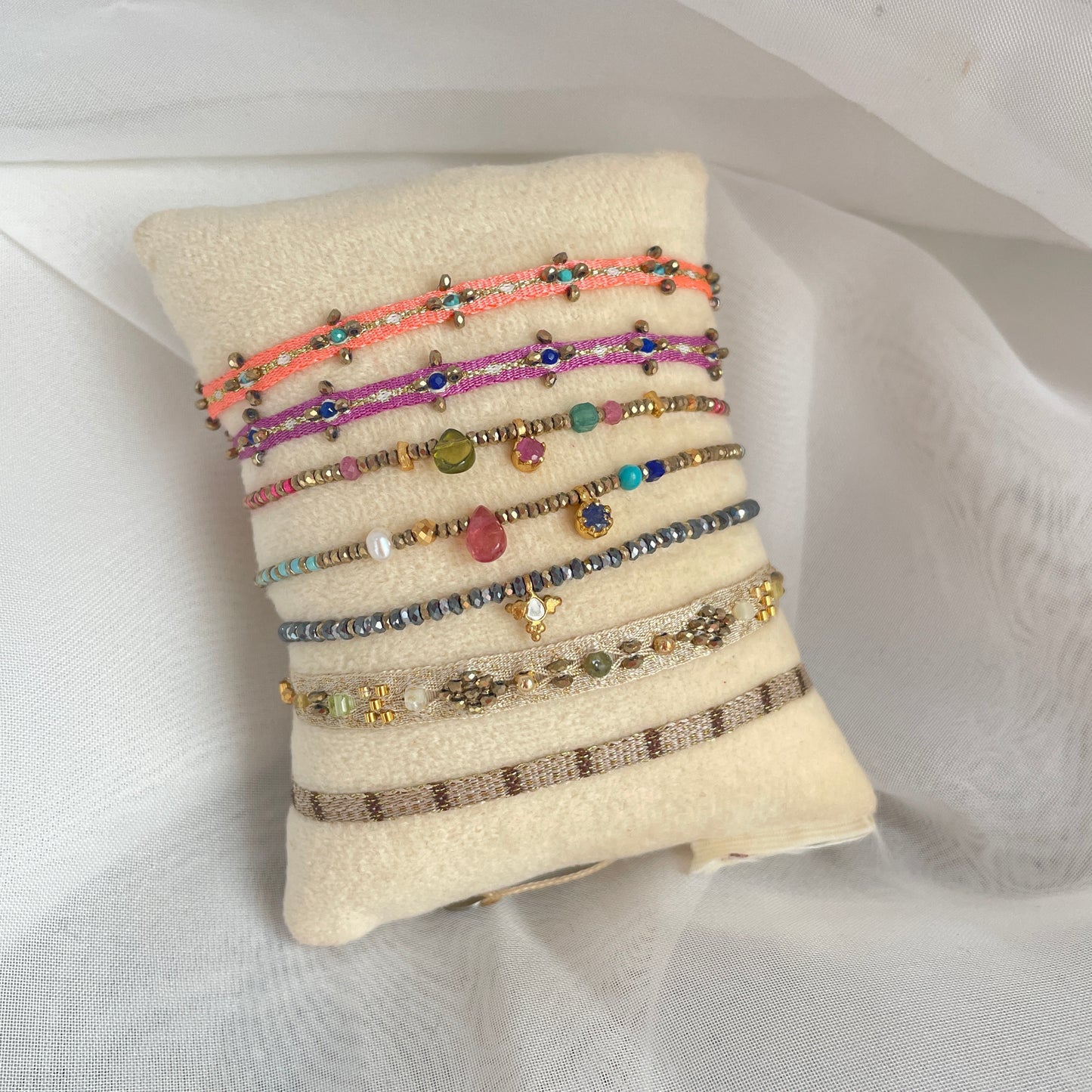 Bracciale Parigi esclusivo in lurex e pietre semi preziose - 0.7cm regolabile - Lumiere Bijoux