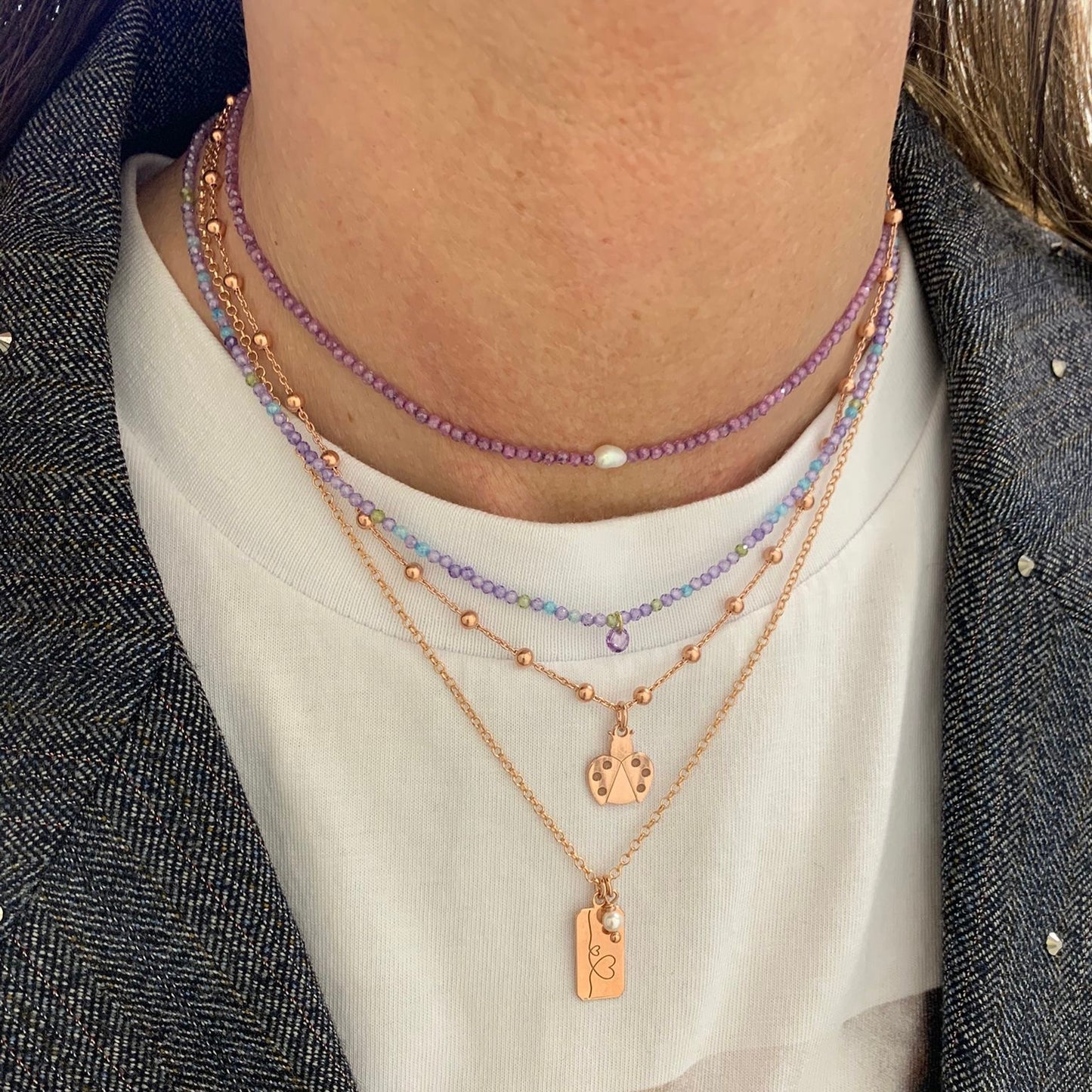 Collana catena rosario cm 35 con coccinella da 1,5 cm - pezzo unico - Lumiere Bijoux