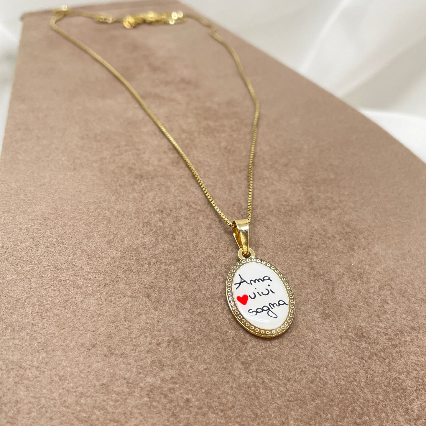 Collana catena veneziana cm 50 oro giallo con cialdina con scritta Ama Vivi Sogna - Lumiere Bijoux