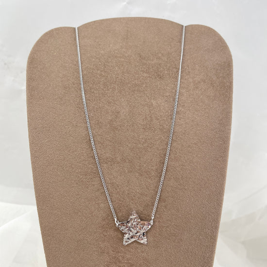 Collana catena grumette con stella battuta da 2 cm in linea cm 40 in argento bianco - pezzo unico - Lumiere Bijoux