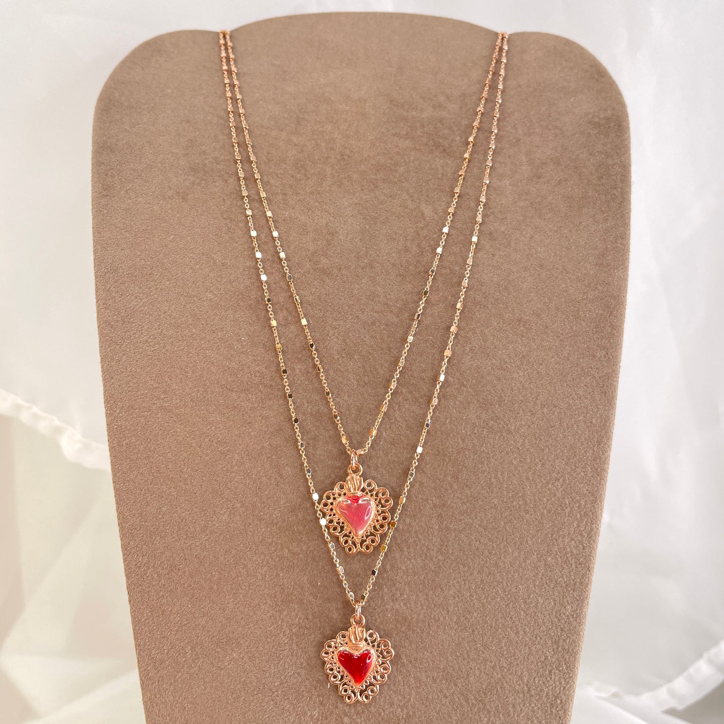 Collana catena dadini con cuore sacro da 1,5 cm smaltato cm 45 più allungamento - Lumiere Bijoux