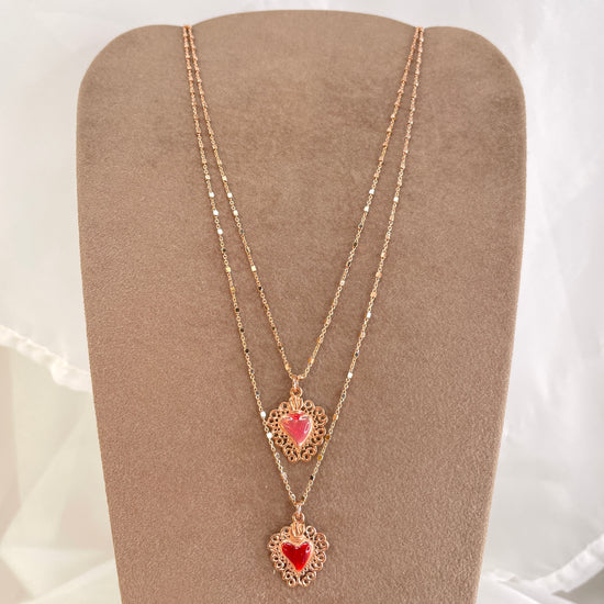 Collana catena dadini con cuore sacro da 1,5 cm smaltato cm 45 più allungamento - Lumiere Bijoux